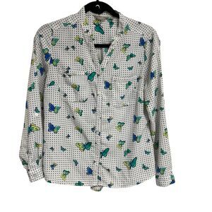 Coral Bay Petite M Butterfly Print Long Sleeve Blouse Multicolor